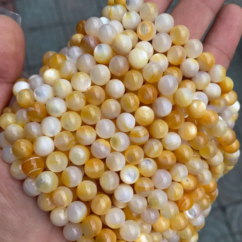 Wholesale Mother of Pearl Shell Beads 3-12mm Smooth Round Loose Yellow MOP Natural Sea