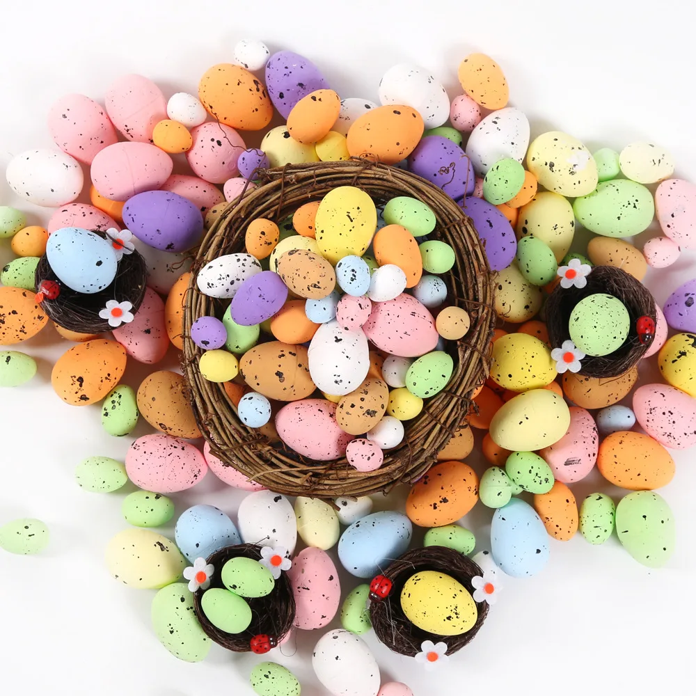 100Pcs Foam Easter Eggs Happy Easter Decorations Painted Bird Pigeon Eggs DIY Craft Kids Gift Home Decor Easter Party