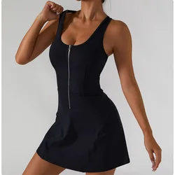 High Quality Women Girls One Piece Zip Sportswear Beach Exercise Golf Workout Jumpsuit Yoga Tennis Dresses With Shorts With Bras
