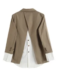 rock and street style stylish loose two piece jacket khaki Splicing cuff and hem causal women suit jacket irregular