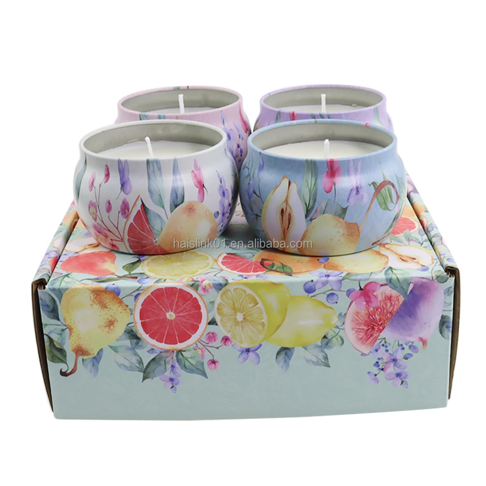 wholesale flower scented soy wax wedding decorative gift set travel tin candles
