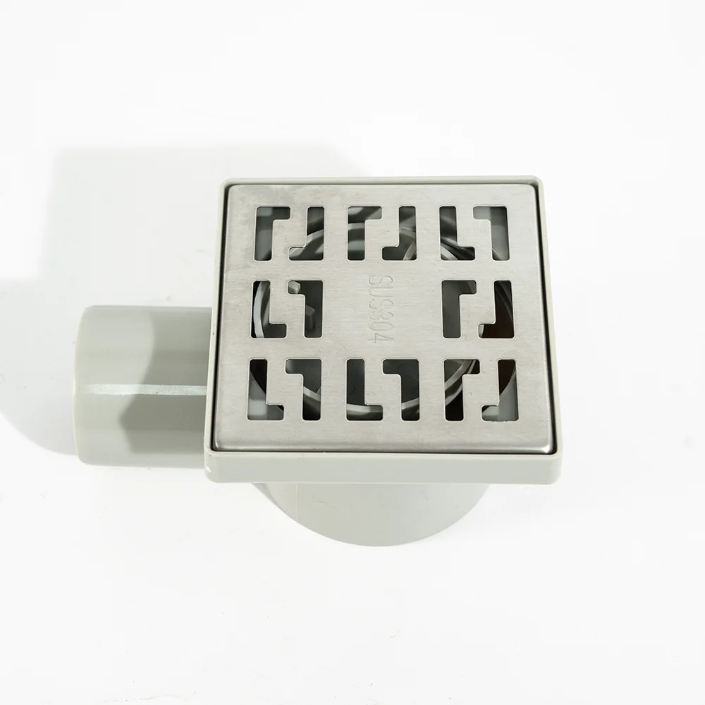 Stainless steel square 304 Floor Drainer S/S Panel With DN50 Plastic Outlet Bathroom Floor Drain Washing Machine