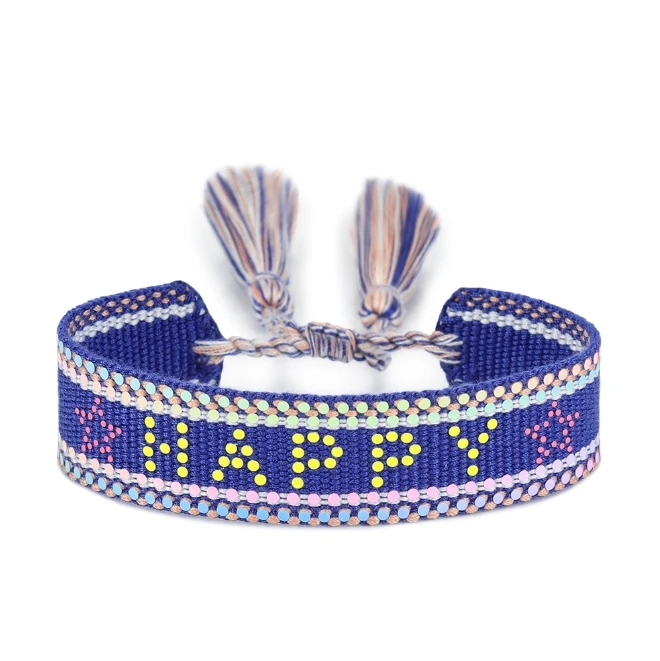 Custom Woven Bracelets Love Dream Happy Inspiring Jewelry Friendship Fabric Knitted Embroidered Bracelets
