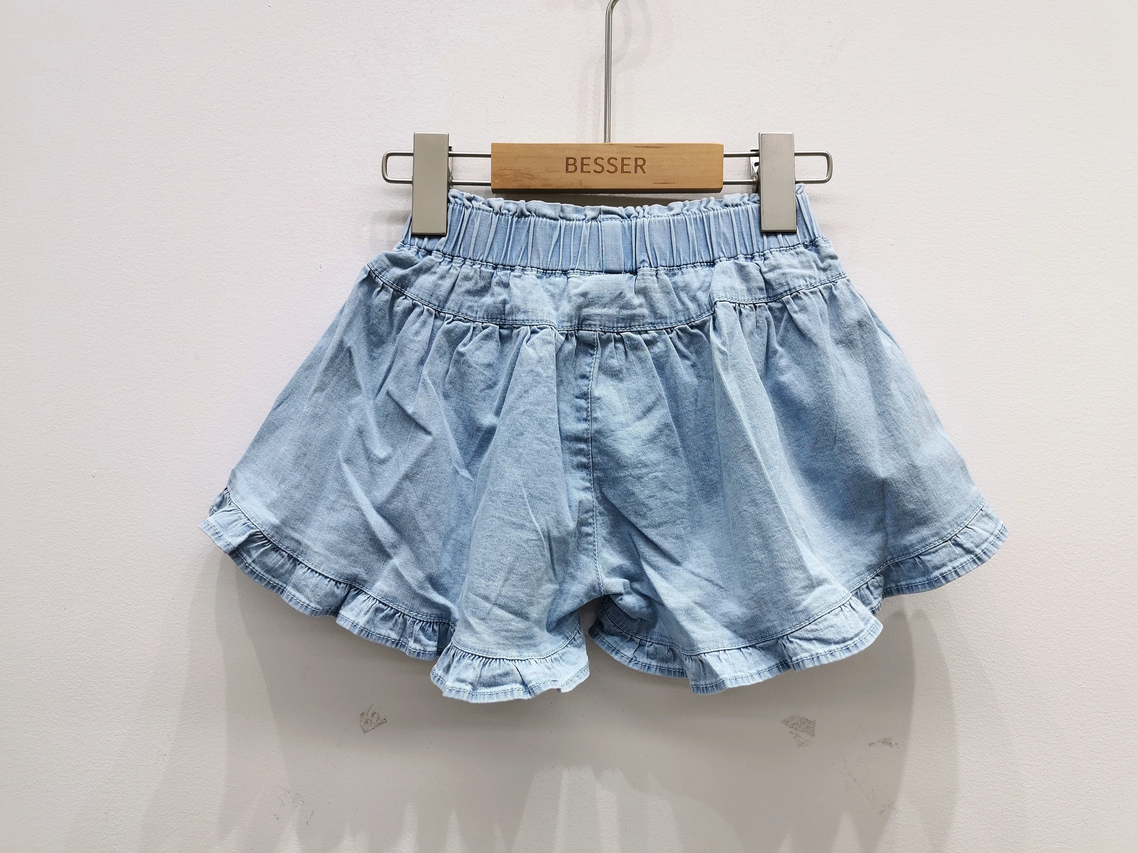 Wholesale custom design 100% cotton girls denim shorts with ruffle children girls shorts for summer