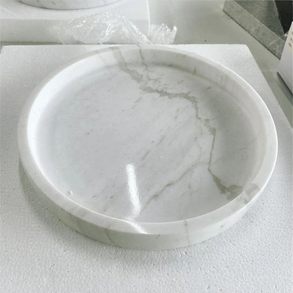 European Style Nordic Home Decor Luxury carrara white marble round tray