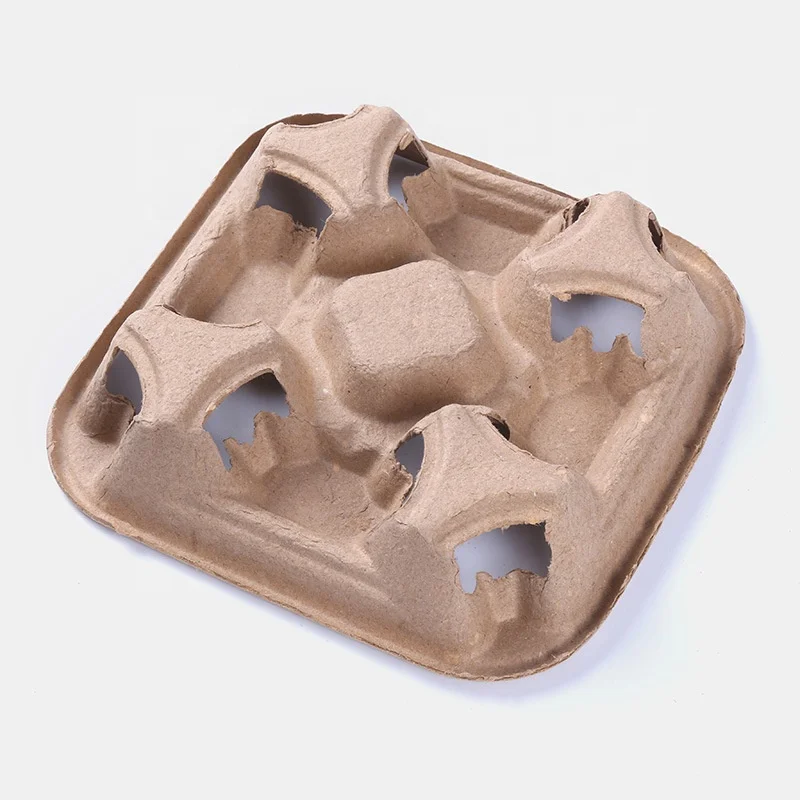 4 Cups Disposable Compostable Durable Drink Carrier for Hot or Cold Drinks To Go Coffee Cup Holder for Food Delivery Service