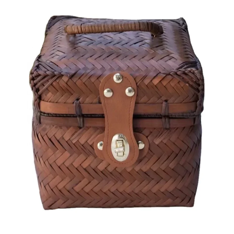 New natural bamboo retro storage boxes & bins tea set cosmetic storage boxes for storage basket with handles for outdoor picnic