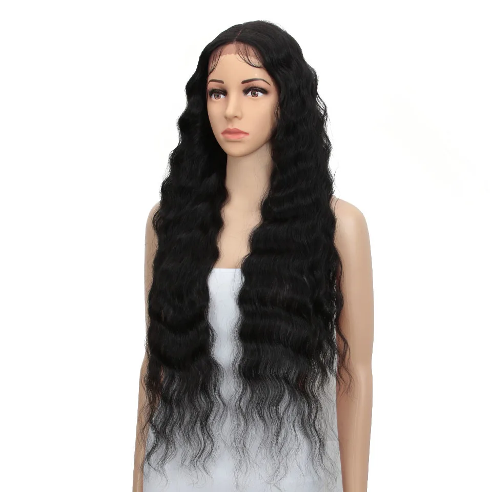 Sleek 28 Inch 8 Colors Deep Wave Lace Front Synthetic Wigs For Black Women Natural Long Wavy Cosplay Synthetic Hair Wigs