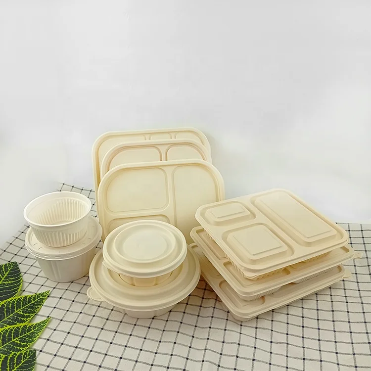 Custom Disposable Round Biodegradable Cornstarch Lunch Packaging Food Containers Salad Soup Bowl With Lid