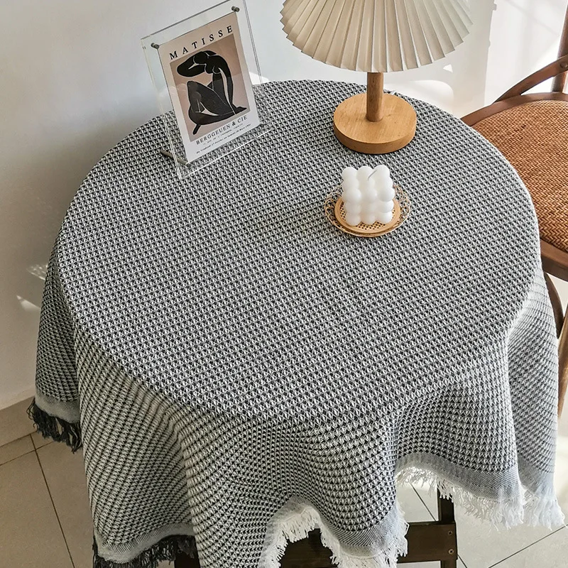 Lace white tablecloth INS style makeup table Nordic simple photo French round table cotton  linen dessert table  cloth
