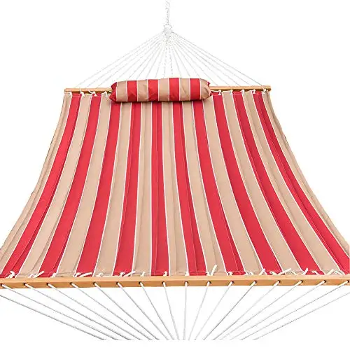 Danlong Hammock Quilted Fabric with Pillow for Two Person Double Size Spreader Bar Heavy Duty Stylish