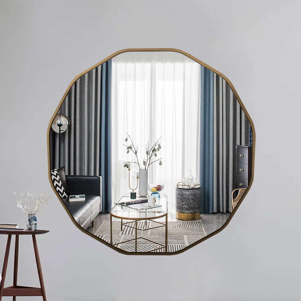 wholesale  modern bathroom decor large gold MDF framed large Chic Geometric dressing 12 sided wall mirror miroir spiegel