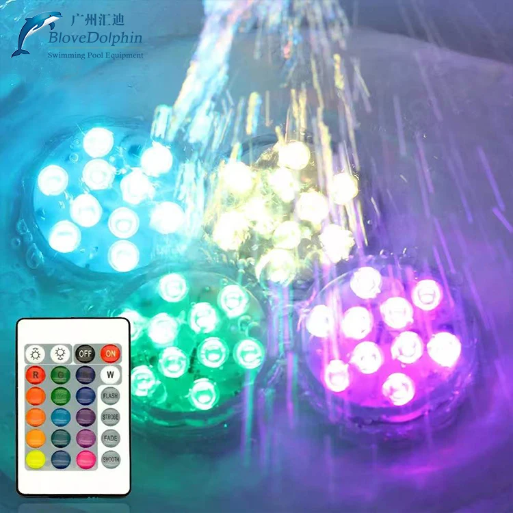RGB Outdoor Garden Swimming Pool Accessories IP68 IP67 LED Underwater Light ABS Plastic Body Blue White Red Remote Control