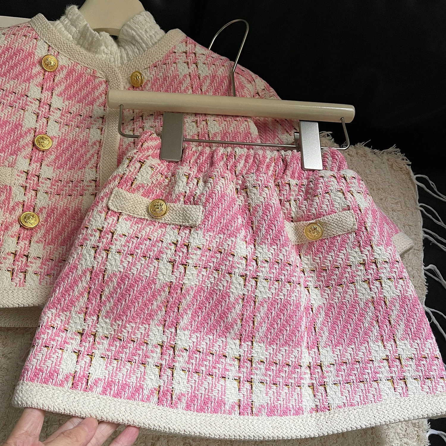 Autumn and winter new college-style children clothing Western-style thickened quilted two-piece set small fragrance suit