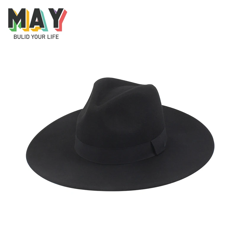 Elegant Unisex High Quality 100% Wool Big Brim Fedora Jazz Wide Brim Felt Hat