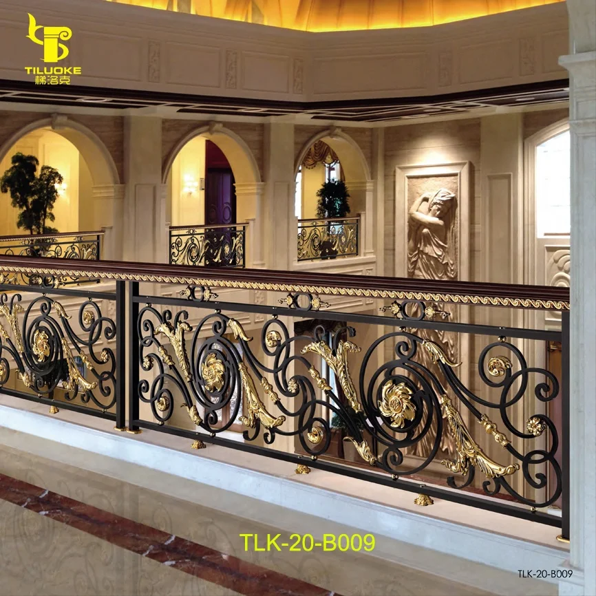 New classic style brass material decorative handrail panel shape steel railing design
