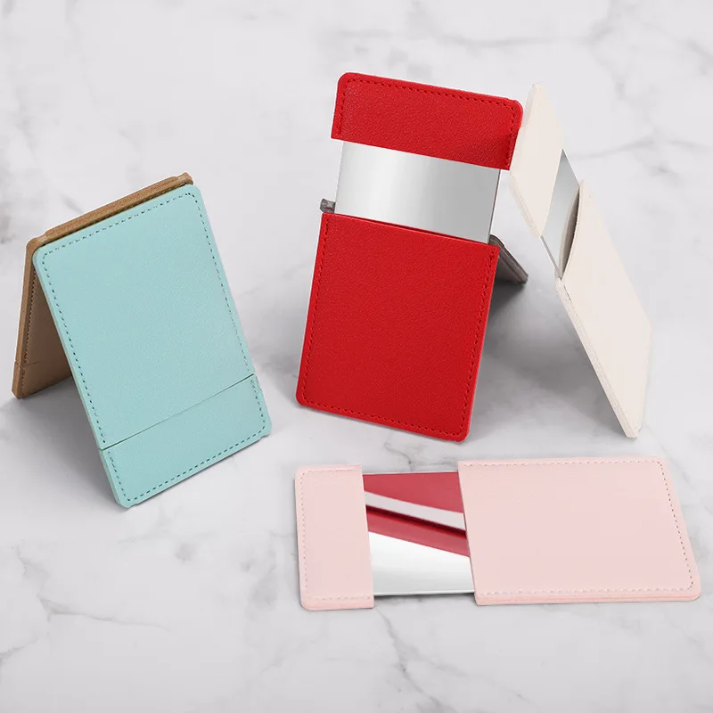 Luma Beauty Portable metal stainless steel credit card style compact giveaway cosmetic pocket make up Mirror with PU pouch