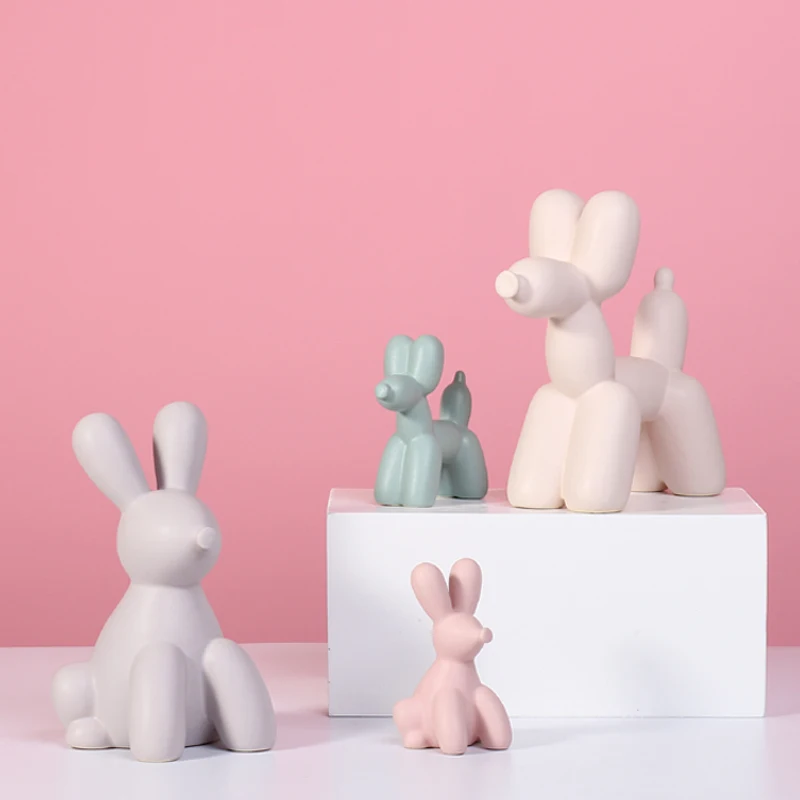 Factory nordic style decoration creative craft gift table decoration colorful art abstract ceramic balloon rabbit figurine