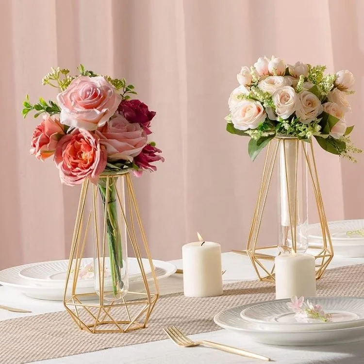 Home Decor Ideas Table Vase Gold Bud Vases for Wedding Center Piece Metal Vases