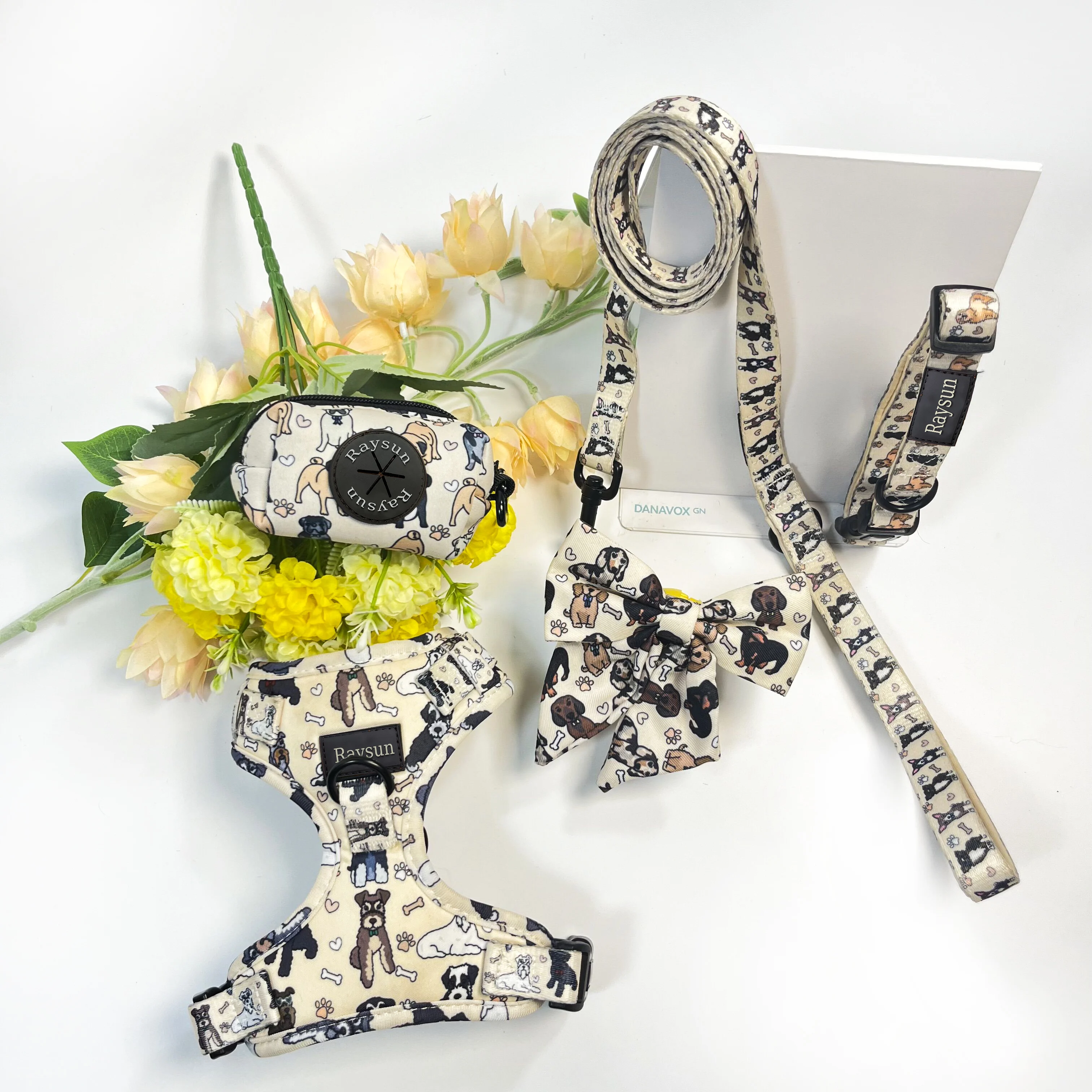 2024 new service dog harness set sublimation blank pet poop bag holder luxury adjustable pet collar designer 5 in 1 dog leash