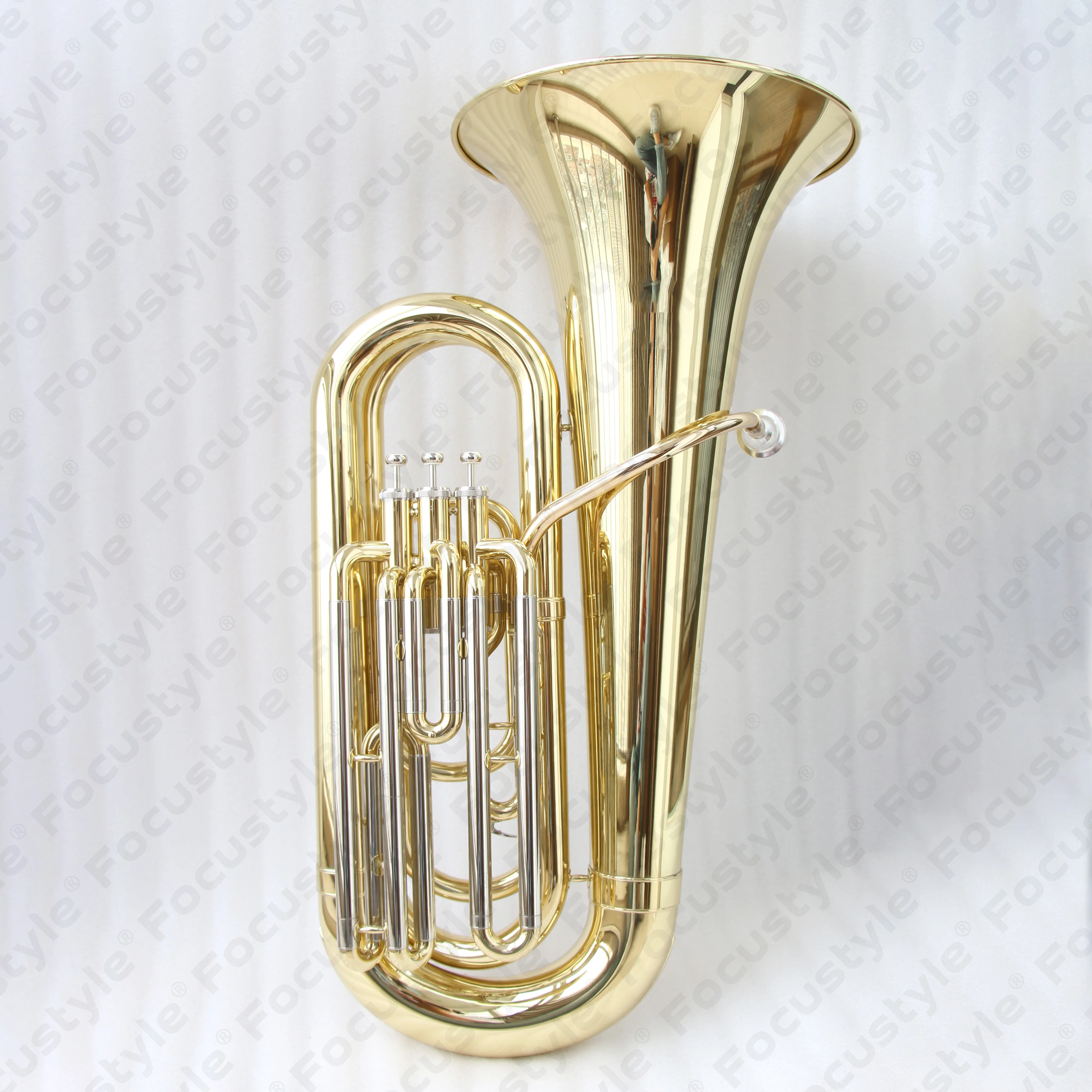 New Style Glossy 3/4 Size Tuba Brasswind Instrument Gold Lacquered Bb Tone Tuba Sale OEM With Portable Musical Instrument Case