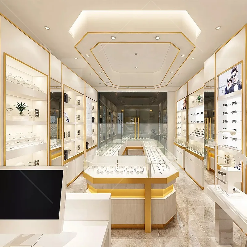 Modern Mall Optical Shop Interior Layout Decoration Design Customized Optical Stand Floor Showcase Optical Shop Furniture
