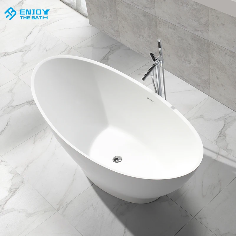oval design artificial free stand custom poly stone resin composite tub solid surface bathtub