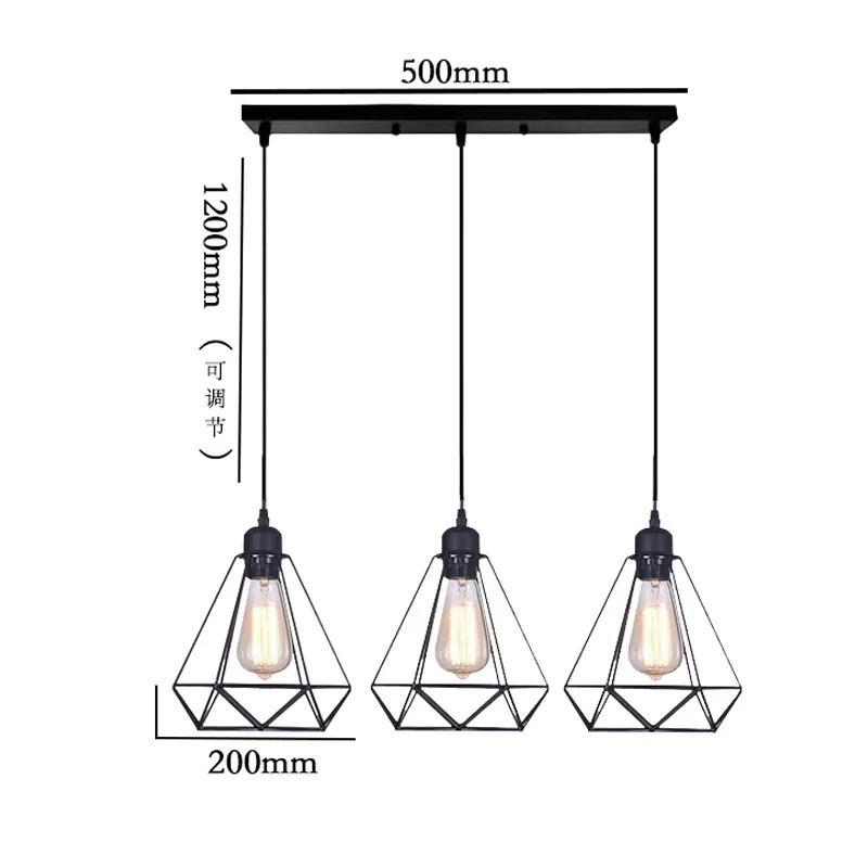 American Style Retro modern minimalist black metal chandelier 110V 220V Iron Cage E27 Pendant lights