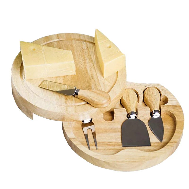 Bamboo Cheese Board With Cutlery Set - Bamboo Cheese Board Set With Slide Out Drawert- Bamboo Cheese Board And Knife Set