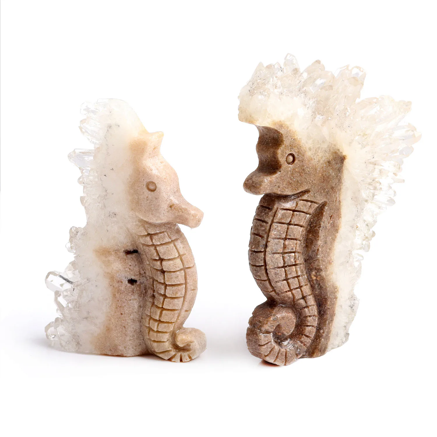 New Product Hand Made Natural Raw Rock Quartz Crystals Hippocampus Shaped Carvings With Cluster For Healing
