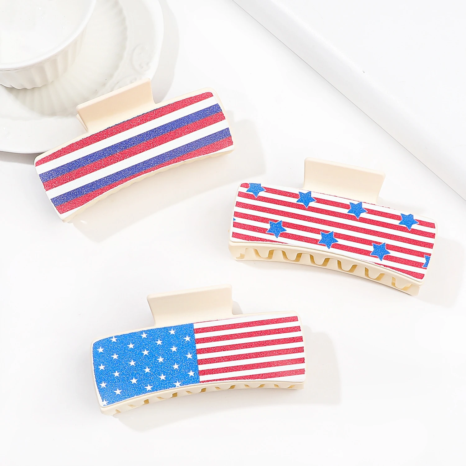 Jiamu European And American Style PU Leather Shark Hair Claw Clips For Women Girls High Quality Antique Rectangle Hair Claws