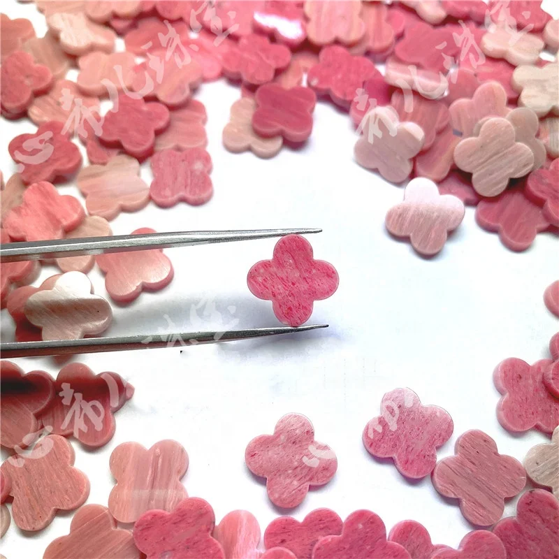 wholesale price rose stone Natural Pink Rhodonite stone clover leaf stone pink