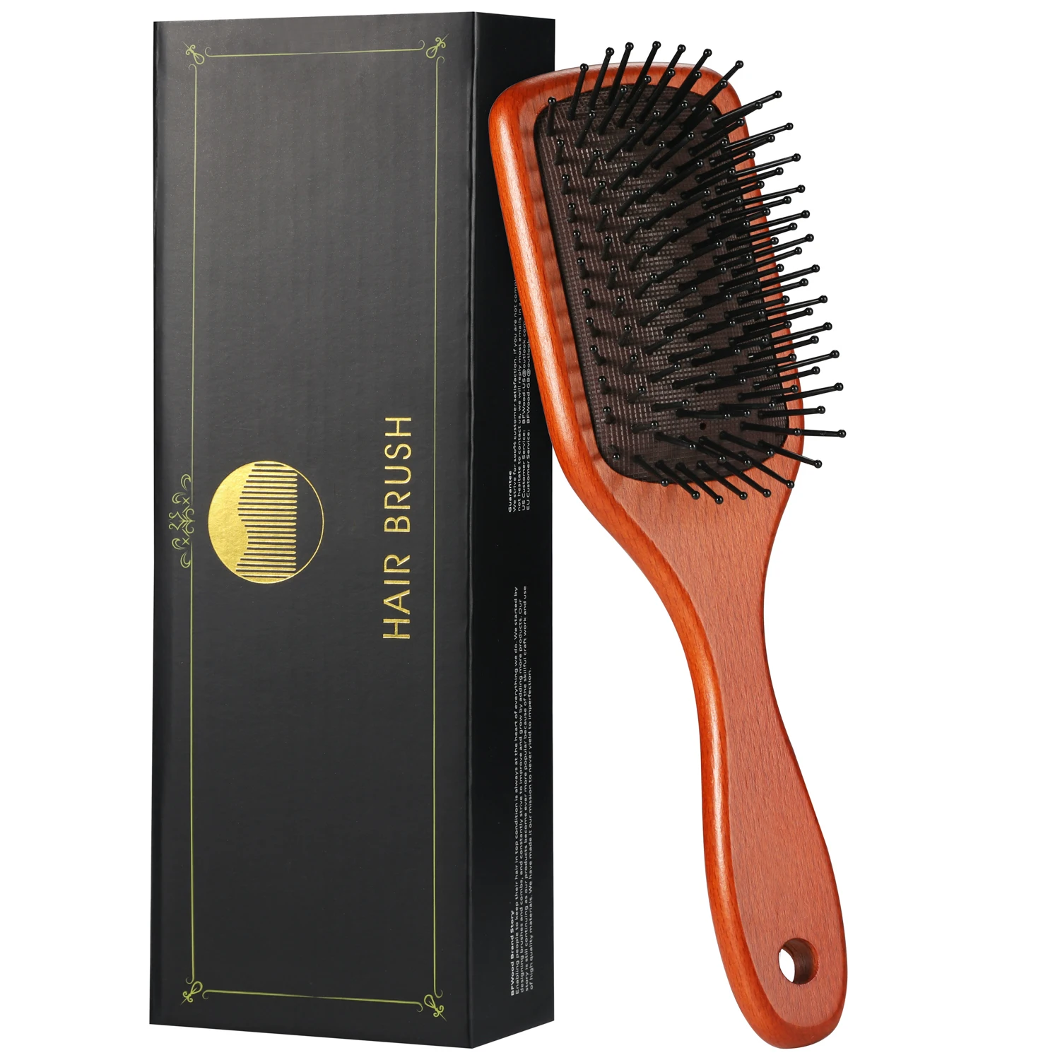 
Nylon and beech wood with red paint long handle wood boar bristle hairbrush luxury boar bristle hair brush 
