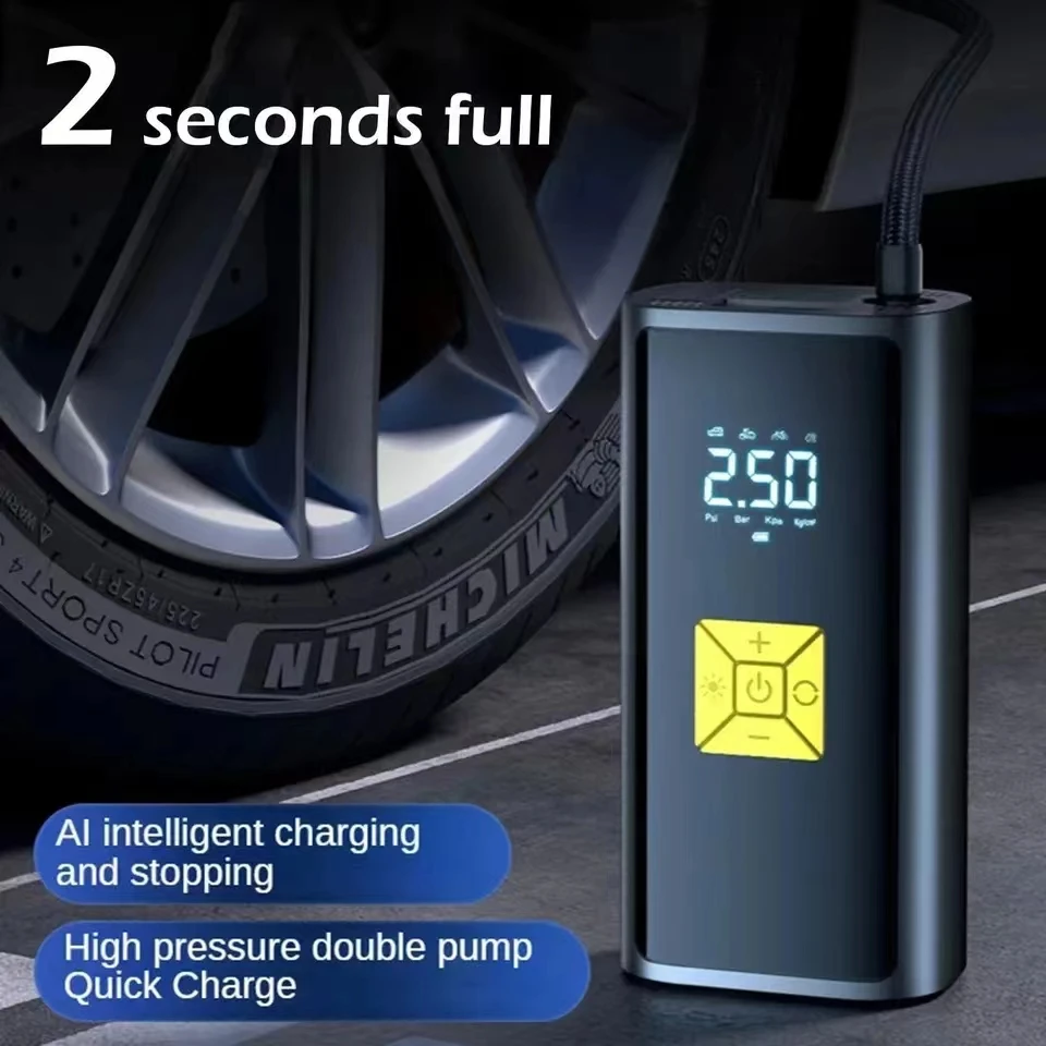 Fast Inflating Portable Air Compressor Four Pressure Unit LED Light Auto Stop Wireless Tire Inflator Pump