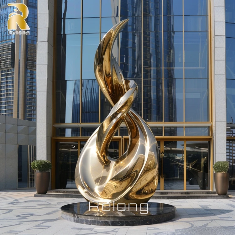 Modern Luxury Abstract Golden Statue Stainless Steel Art Sculpture for Hotel Lobby