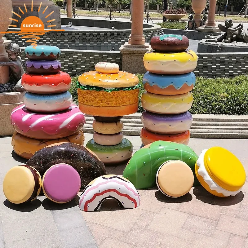 Christmas outdoor candy cane props Fiberglass resin lollipop donuts doughnut sculpture for store shop decoration
