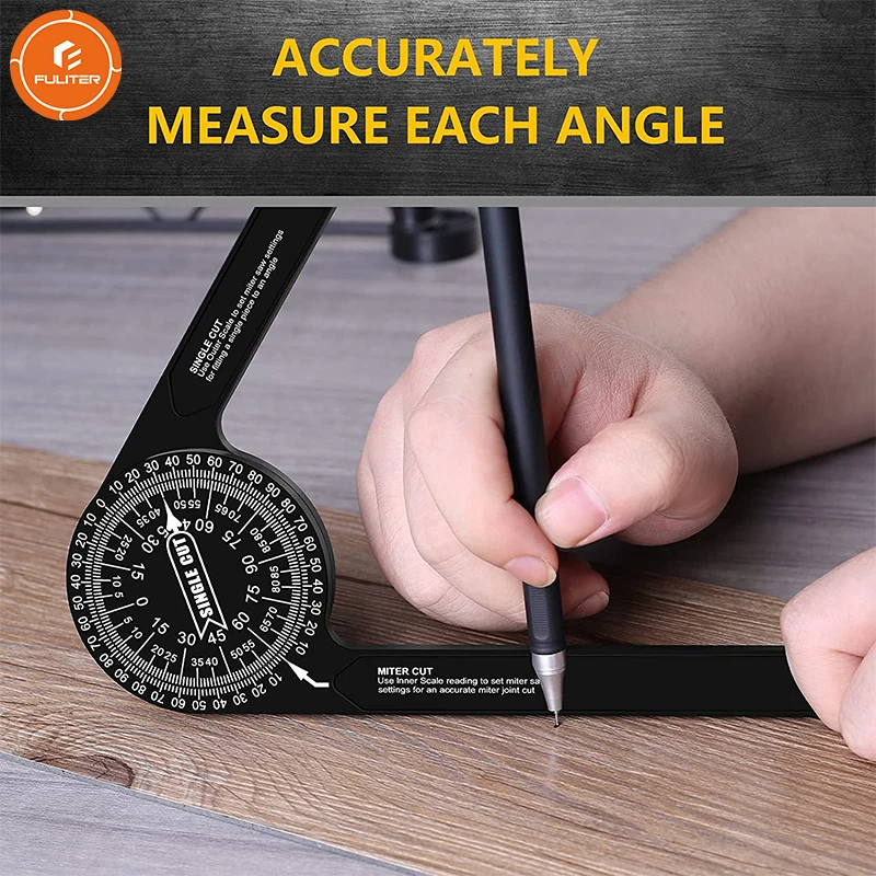 Miter Saw Protractor 7-Inch Aluminum Protractor Angle Finder Featuring Precision Laser-Inside & Outside Miter Angle Finder