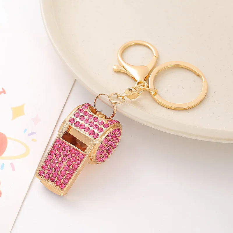 NEW Bling Glitter Whistle Key Ring Backpack Handbag Charms High Grade Shining Rhinestone Crystal Pendant Self Defense Keychain