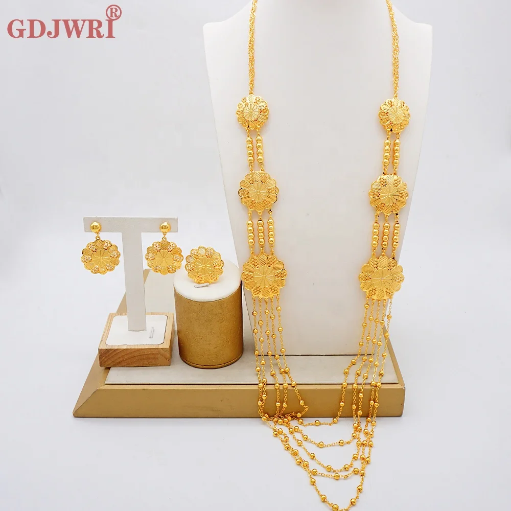 GDJWRI  BJ1429 Dubai gold New bridal African long jewelry set necklace earring matching factory wholesale