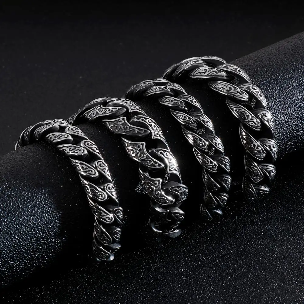 KALEN 2019 Wholesale 316L Steel Punk Curb Link Chain Male Bracelet