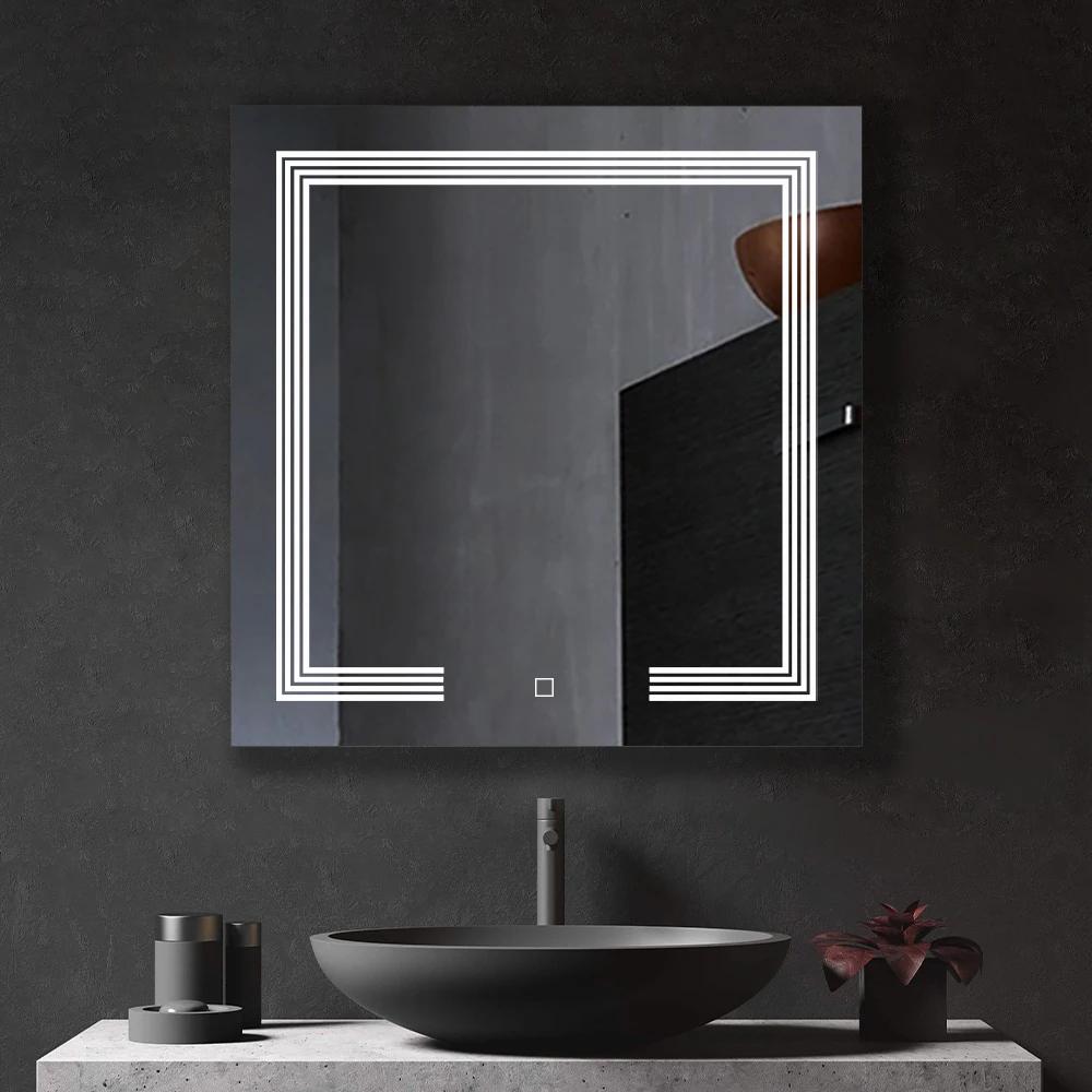 Modern Touch Sensor 80cm Square Wall Mounting Bathroom LED Mirror with Light Illuminated Smart Bathroom Mirror
