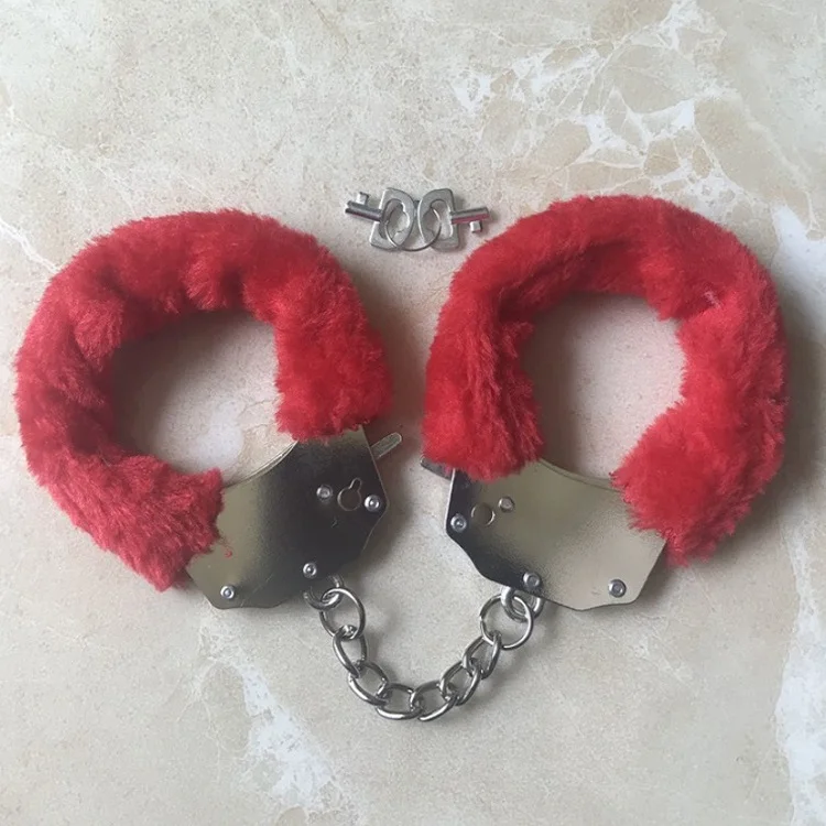 BDSM Bondage  Fluffy hand Cuffs, Silver Metal Wrist cuffs Fuzzy Love Handcuffs for Cosplay