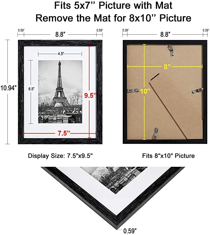  Деревянная фоторамка 8x10 черная или белая с ковриком для 5x7 картин темный черный