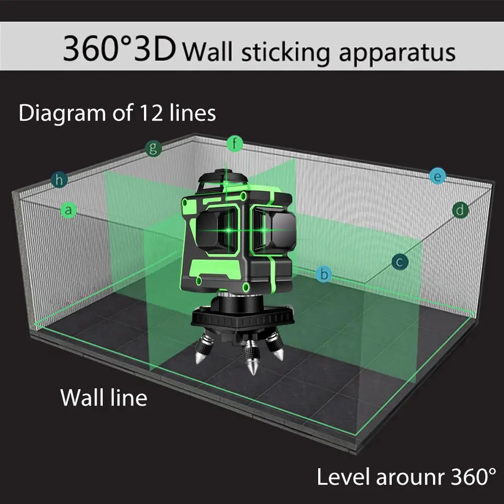 Недорогие 12 зеленых линий лазерных уровней 3d самовыравнивающийся поперечный
