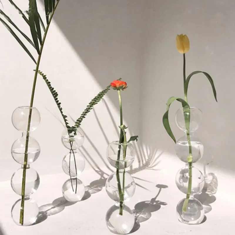 Redeco Modern Nordic Style Modern Shaped Vase Colored Glass Bubble Vase Transparent Bud Vase For Home Decoration