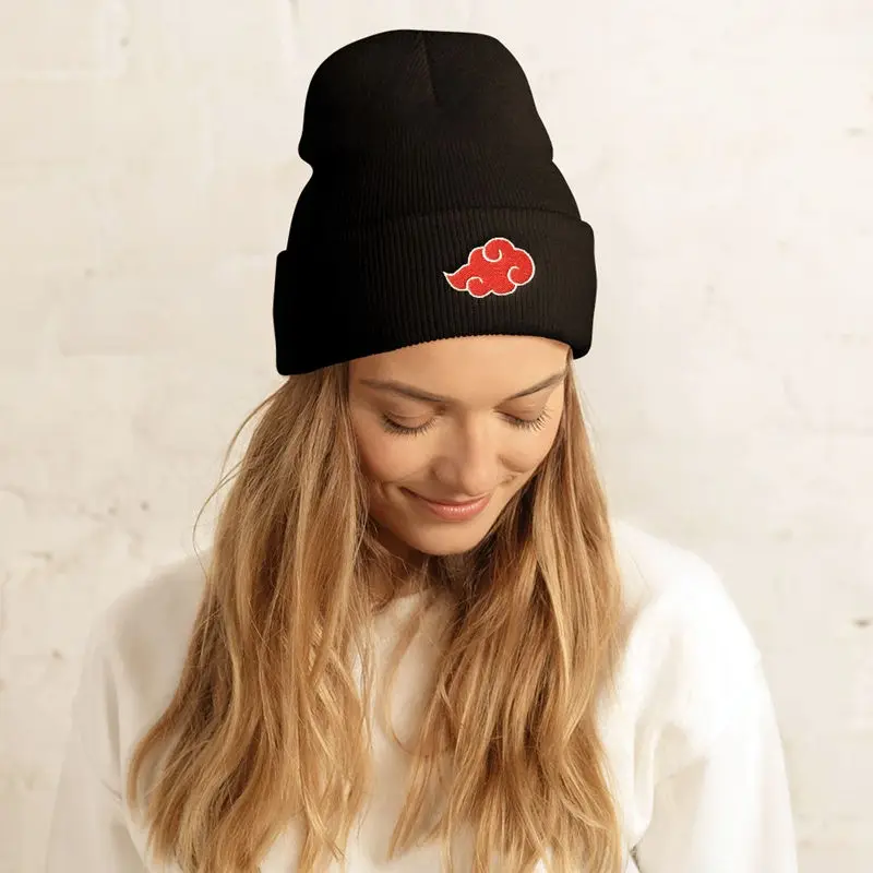 WOWEI Custom 3D Embroidery logo Japanese Anime Red Cloud Knitted Winter Hat Hip-hop Cool beanies Fittd Baseball Ninja Knit Hat