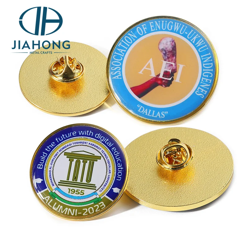 Business Gifts Suit Men Lapel Pin Custom Logo Design Round Pin Badge Sets Gold Epoxy Resin Hat Pins Wholesale