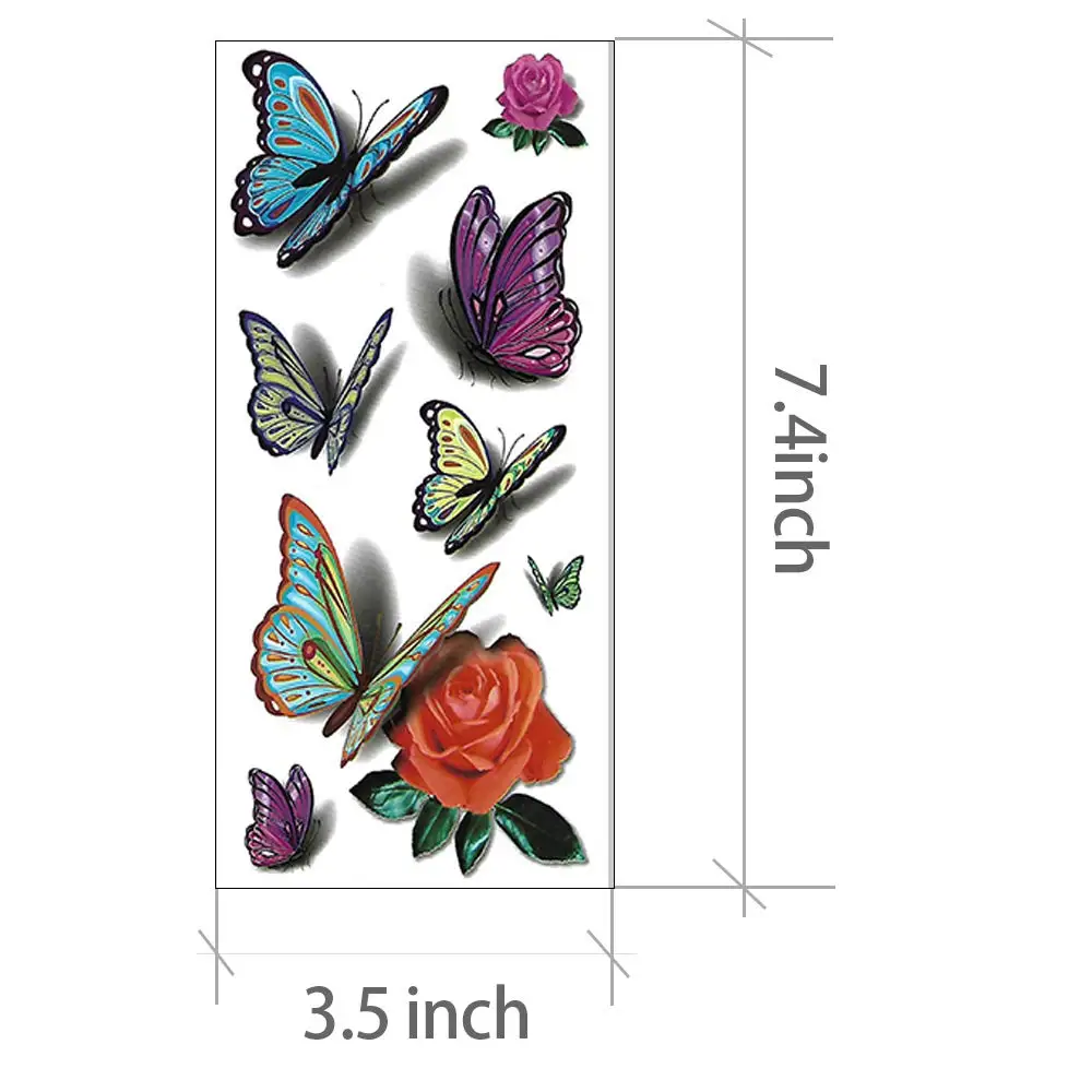 Butterfly Face Tattoo Kids 3D Removable Waterproof Temporary Butterfly Flower Tattoo Stickers Temporary Tattoos