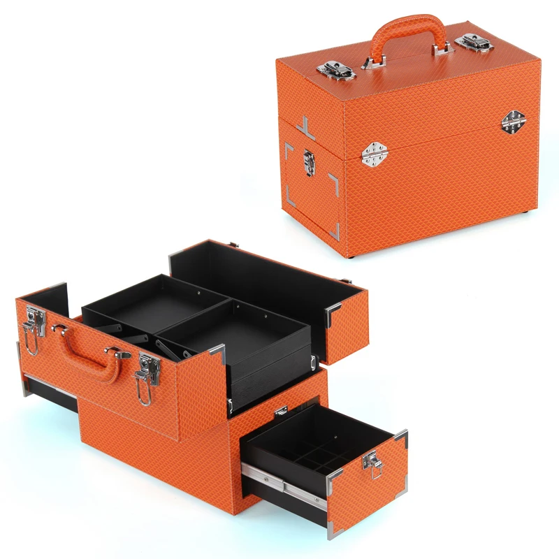 Keyson custom cheap price scales pattern orange cosmetic storage box case with expandable pallets