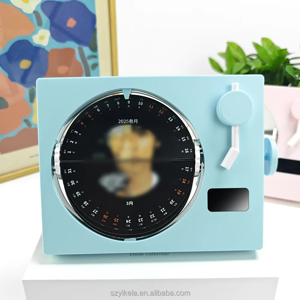 Hot sale 2025 desktop calendar 15 double-sided cards, mechanical rotating clock calendar supports all postcard customization